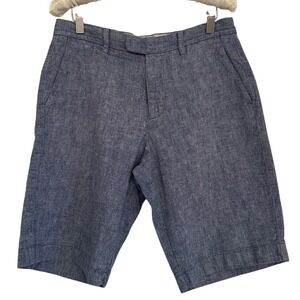J Crew Rivington Mens Blue Chambray Linen Blend Cotton Chino Shorts Sz 29W Prep